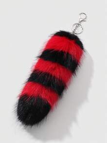 ROMWE Grunge Punk 1 件复古哥特式黑白毛绒仿狐尾钥匙扣，百搭配饰，适合作为女性礼物、日常穿着和节日礼物 - 黑紅色-13 - 查看 6
