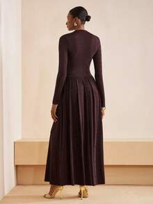 Zivah Váy chữ A dài tay cổ chéo thanh lịch, mặc hàng ngày, đi biển, đi nghỉ, tắm nắng, dự tiệc mùa thu 2025 - màu nâu - Xem 3