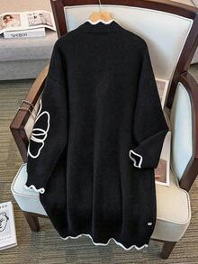 GlowEve CURVE Plus Size Women Rust Floral Knit Cardigan, Thick, V-Neck, Color Block, Versatile, Autumn/Winter