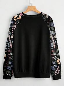 EMERY ROSE Elegant Floral Print Plus Size Women Sweatshirt, Suitable For Autumn/Winter - Multicolor - View 2