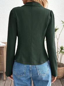 SHEIN LUNE 休闲女式短款纹理咖啡色西装外套棕色西装外套女士棕色夹克女士浅棕色西装外套女士棕色西装外套女士秋季服装秋季服装 - 墨綠色 - 查看 2