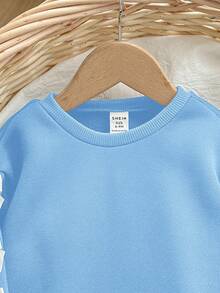 2pcs Baby Girl Cute Blue Bow Long Sleeve Sweatshirt & Elastic Waist Pants Set, Autumn/Winter - Blue - View 4