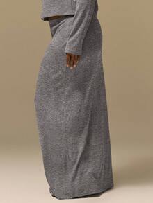 MUSERA Plus Size Maxi Knit Skirt Cute Summer Holiday Elegant Vacation Romantic Curve Farmhouse - Dark Grey - View 3