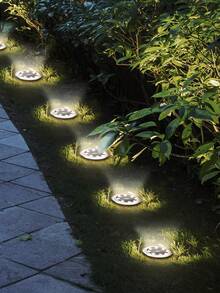 Teckwe 8pcs Outdoor Solar Warm Light Lawn Lights, LED Solar Ground Lights, Waterproof Solar Landscape Lights, Warm Bright Lighting For Home Decor, Garden, Path, Yard, Patio, Walkway, Pool, Playground Outdoor Lighting - Black shell warm light - View 2