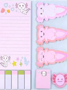 Axolotl Sticky Notes, Cute Cartoon Pastel Memo Set, Mexican Walking Fish Sticky Notes, Party Favour Gifts For Student School Supplies,School Supplies,Back To School