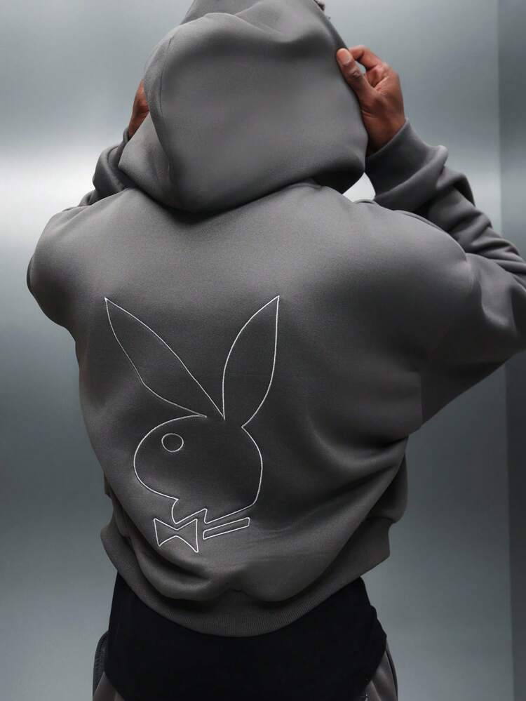 PLAYBOY X SUMWON Bluza z kapturem zapinana na suwak z nadrukiem króliczka na plecach