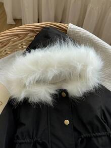 SHEIN 女婴黑色保暖连帽毛领夹克，秋冬款 - 黑色 - 查看 3