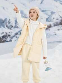 Áo khoác dài đến đầu gối, không tay, cạp chun, có mũ trùm đầu màu vàng mù tạt thanh lịch dành cho bé gái, thích hợp mặc ngoài và giữ ấm - Màu be - Xem 4