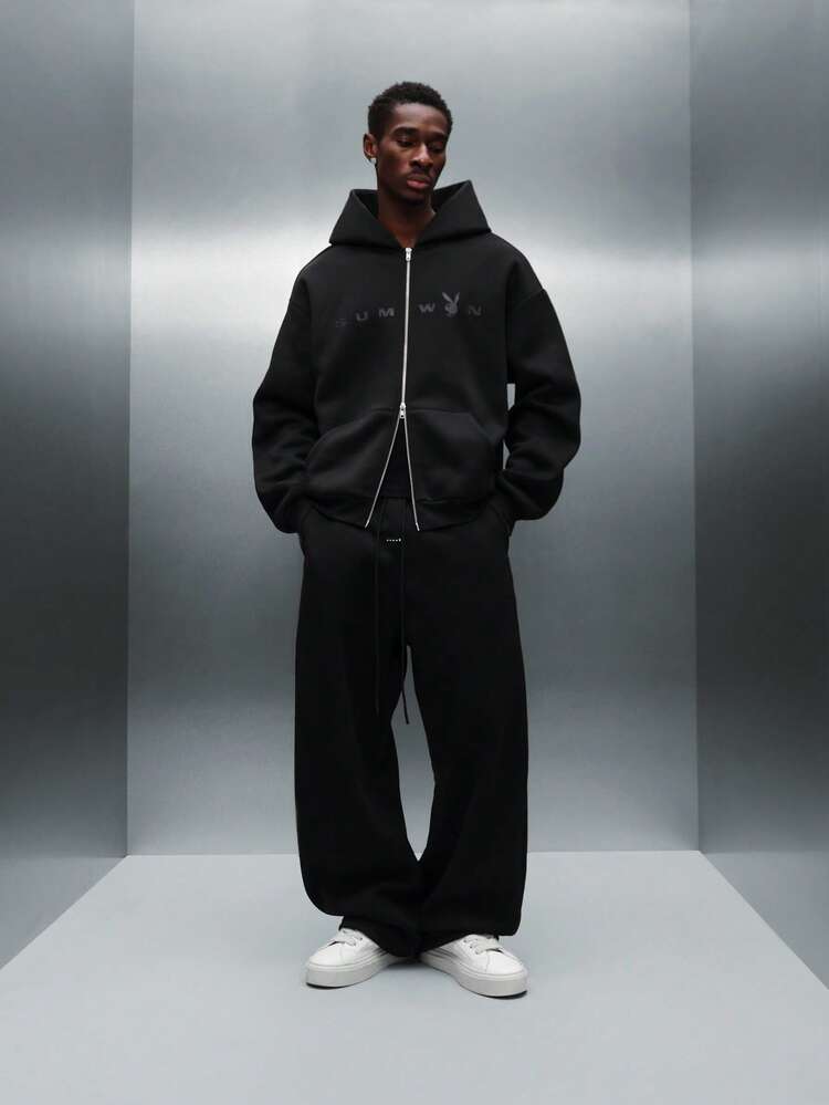 PLAYBOY X SUMWON Full Zip Hoodie With Centre Pocket And Logo Print