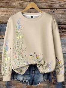 SHEIN LUNE Casual Vintage Floral Print Pattern Loose Fit Crew Neck Long Sleeve Sweatshirt For Women In Fall/Winter - Multicolor - View 8