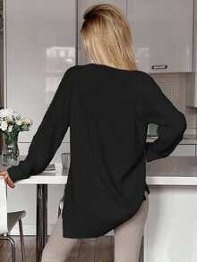 EURMUSE Women's Solid Color Cable Pattern Mini Sweater Dress - Black - View 3