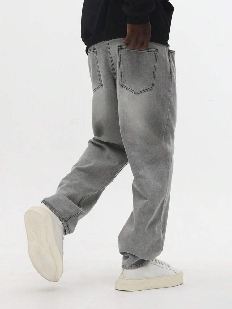 Wide Leg Light Grey Denim Pants With Clean Lines