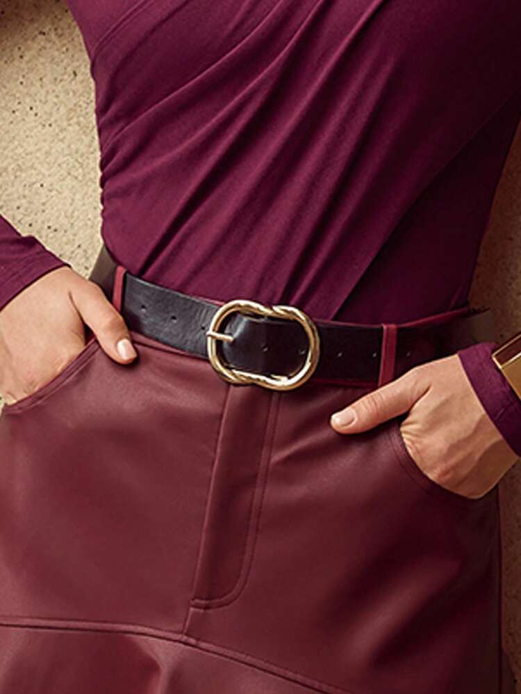 2PCS WOMEN SKIN-FRIENDLY MODAL TOP & LEATHER SKIRT SET, AUTUMN/WINTER