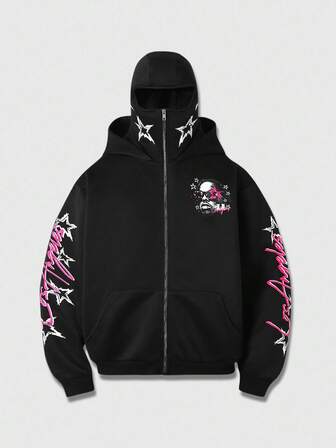 Street Life Herren Street Grafik Muster Reißverschluss Hoodie, geeignet für den täglichen Gebrauch, Herbst/Winter