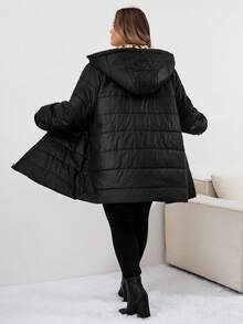SHEIN CURVE+ 弧形加大码女式豹纹内衬保暖休闲宽松连帽外套，带口袋，防寒保暖，适合冬季外出、Theraml、女士冬装 - 彩色 - 查看 5