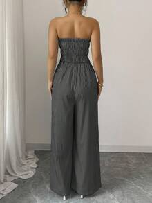 Elenzga 女士夏季休闲条纹荷叶边连体裤 - 彩色 - 查看 2