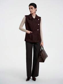 SHEIN Stylify 女士优雅纯色无袖背心外套，适合通勤 - 棕色 - 查看 4