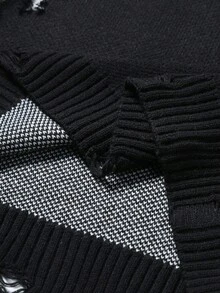 Manfinity EMRG Men's Casual Letter Distressed Crew Neck Long Sleeve Sweater, Autumn/Winter - Black - View 6