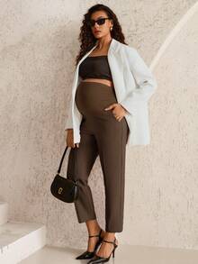 MaterniWear Pantaloni de maternitate cu talie reglabilă, culoare uni - Maro - Vizualizare 7