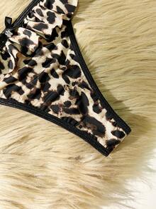 SHEIN 2pcs Women Leopard Print Ruffle Trim Lingerie Set ClassicAnimalPrint - Multicolor - View 3