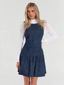 Avantive 女士休闲无袖牛仔连衣裙，圆领，时尚，秋季 - 深色水洗藍 - 查看 3