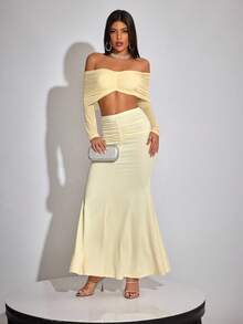 INAWLY 2 piezas Conjunto de falda de malla amarilla para mujer - Amarillo - Ver 7