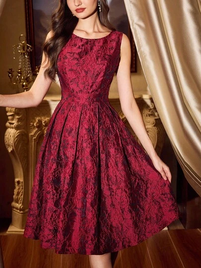 Vintamour Vintage elegant damklänning i jacquard, balklänning, examensklänning, bröllopsklänning, semesterkläder, examensklänningar för kvinnor, eleganta formella klänningar