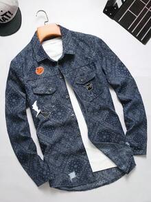 Manfinity Homme Men Button Up Denim Tops For Halloween, Fall - Blue - View 1