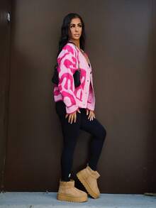 SAYEHFBABY Cardigan Raglan Motif Colorblock Kasual, Cocok untuk Musim Gugur/Dingin, Liburan, Tahun Baru, Hari Valentine, Sweater Rajut - Berwarna merah muda - View 3