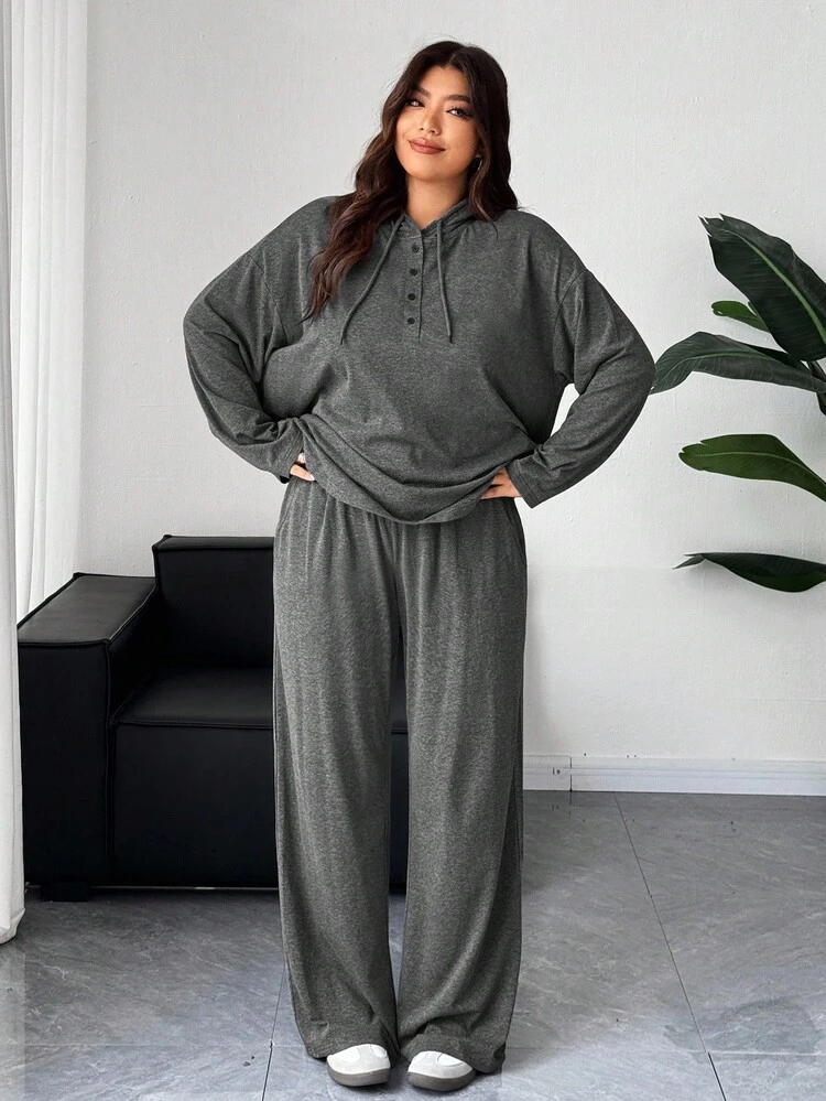 Dazy Plus 2pcs/Set Solid Color Loose Hoodie And Pants Casual Fashion Plus Size Women Outfit Lounge Sets For Women