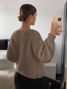 Siren Gaze 女士休闲纯色开衫，秋冬 - 杏色 - 查看 2