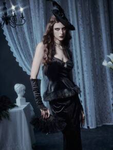 Bộ 2 chiếc váy đuôi cá nhung hở lưng lông vũ cho nữ - màu đen - Xem 5