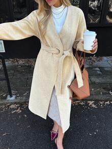Elyressa Casual Solid Color Long Sleeve Versatile Women Overcoat - Yellow - View 4