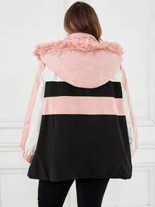 SHEIN CURVE+ Plus Size Multi-Color Patchwork Thermal Lined Hooded Padded Coat For Women In Fall/Winter - Multicolor - View 2