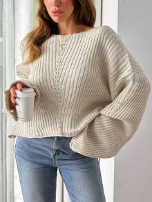 EURMUSE Oversized Strickpullover Damen – Beiger Off Shoulder Sweater Mit Weiten Ärmeln, Cozy Knitwear #BrunchBereit #NeueHerbstmode #MinimalistFashion,Jumper,Cream Jumper,Jumpers For Women,Jumpers,Black Jumper,Womens Jumper,White Jumper,Women's Jumper,Women's Jumpers,Winter Clothes - White - View 3