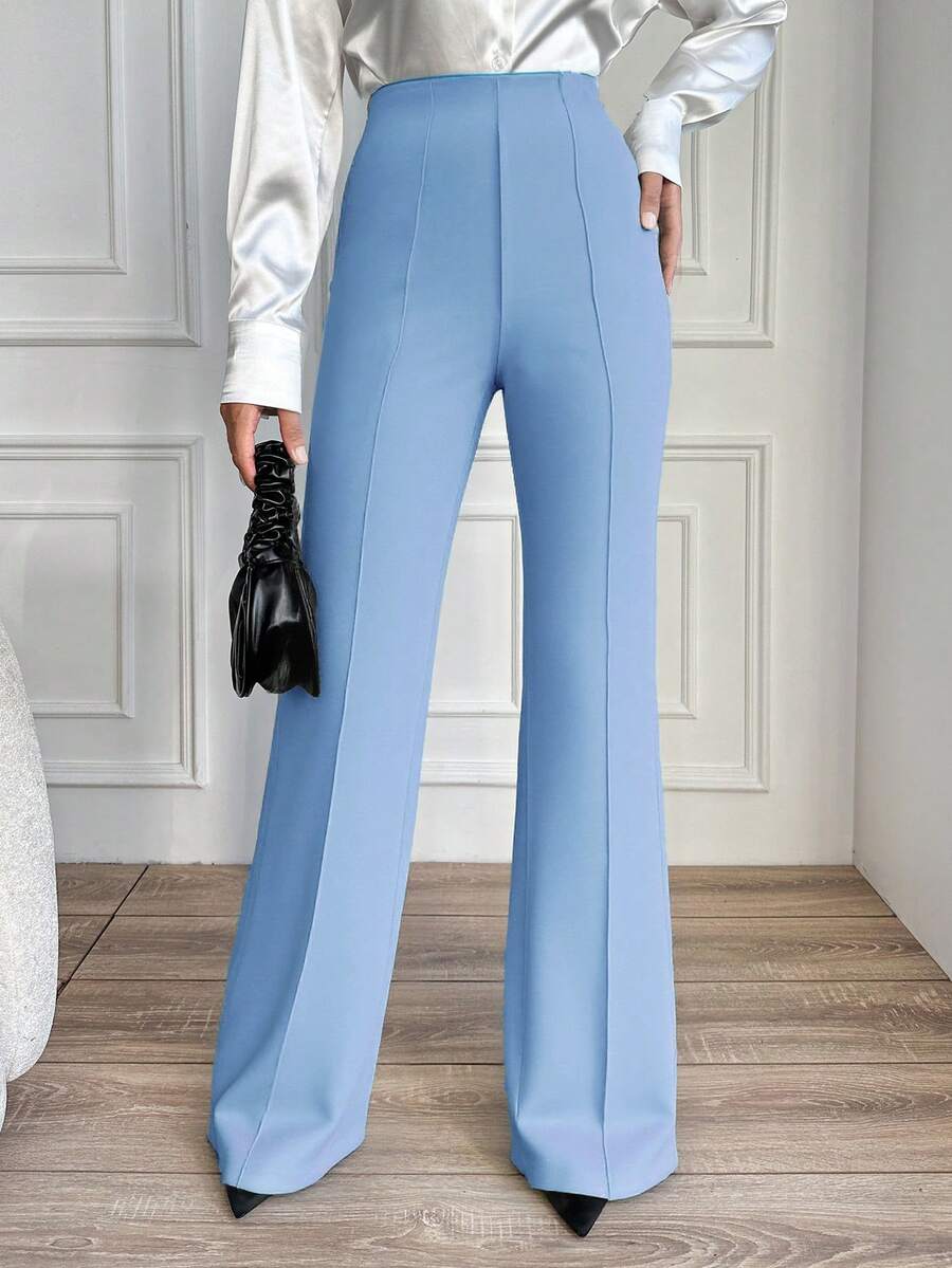 EURMUSE Women Plain Color Slim Straight Daily Commute Cigarette Pants - Baby Blue - View 1