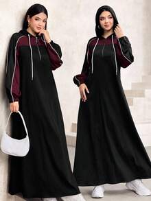 Graceveil Elegant Fashion Color Block Flared Hem Hooded Dress, Autumn/Winter