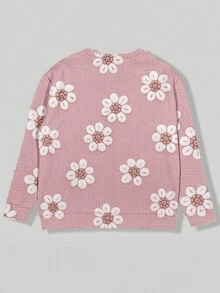 SHEIN LUNE 女式彩色花卉印花毛衣，圆领长袖舒适休闲上衣，适合秋冬季户外穿着 - 彩色 - 查看 2