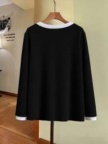 GlowEve CURVE 大码女式秋季拼色长袖优雅百搭夹克 - 黑與白 - 查看 2