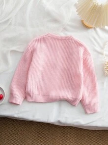 Sparklyn Young Girls Casual And Cute Pink Knitted Long-Sleeved Sweater With Cherry Embroidery Patterns Is Soft And Comfortable. It Is Suitable For Daily Life, Traveling, Vacation, Home, Nursery And Children's Play. It Is Suitable For Autumn And Winter, Christmas, School Opening And Parties. It Is Versatile For Autumn And Winter Clothing . Girls Clothes - Pink - View 2