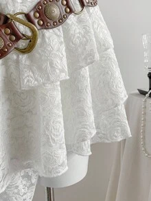 Sweetra 女士休闲不对称荷叶边下摆蕾丝裙，通勤、郊游、约会、秋冬百搭 - 白色 - 查看 4