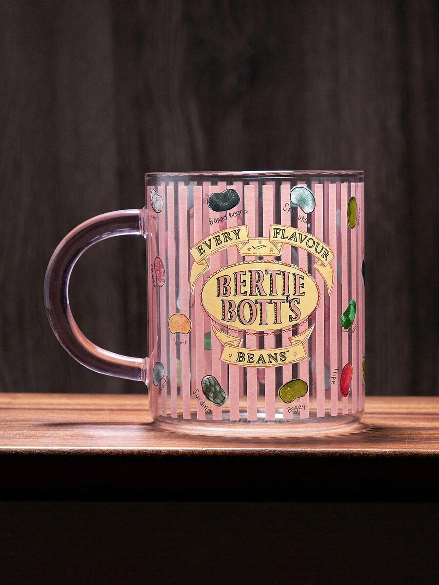 HARRY POTTER X SHEIN 1 Pc Pink Striped & Letter Graphic Glass Mug, Heat & Cold Resistant, Can Hold Milk, Juice Etc. (Straw Not Included),Christmas,Gift Ideas - Pink - View 1