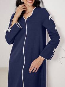 Yasmyna Váy dự tiệc sọc tương phản nơ lãng mạn thanh lịch dành cho nữ, váy chữ A kiểu Ả Rập thường ngày, mặc hàng ngày - Màu xanh hải quân - Xem 8