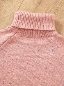 SHEIN 年轻女孩毛衣套装，高领黑色波尔卡圆点白色上衣和直腿黑色波尔卡圆点白色裤子针织装，适合秋冬季日常穿着和外出 - 淺粉色 - 查看 7