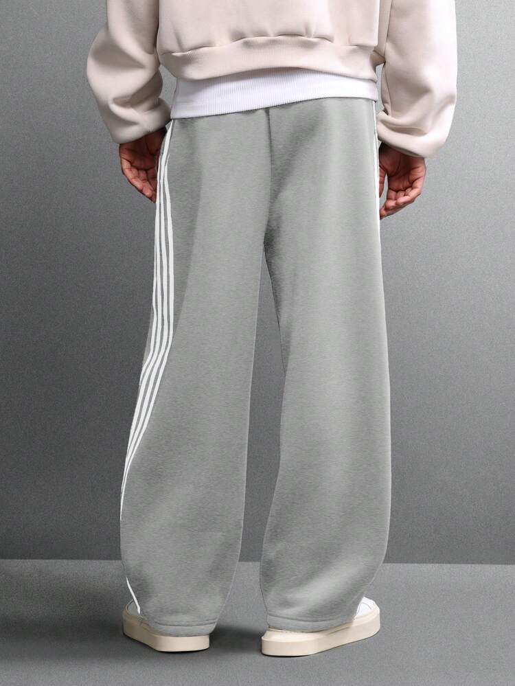 Wide Leg Barrel Fit Pants With Side Stripes