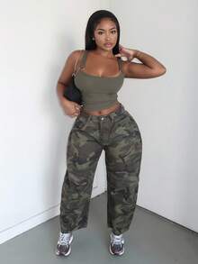Alexandranx Quần Jeans Ống Loe Họa Tiết Rằn Ri Thường Ngày Cho Nữ - xanh quân đội - Xem 6
