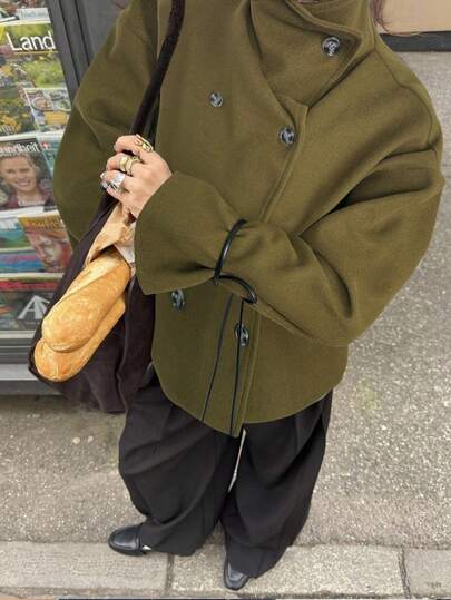 Siren Gaze 女式纯色双排扣长袖休闲大衣，秋冬