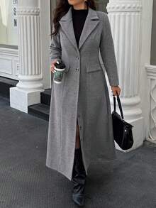 Easura Mantel Panjang Lengan Panjang Minimalis Warna Polos Ukuran Besar untuk Wanita, Cocok untuk Musim Gugur dan Musim Dingin. - Dark Grey - View 4