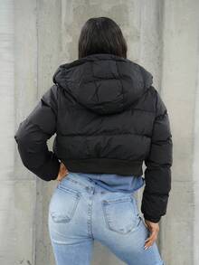 SAYEHFBABY 拉鍊式短身連帽棉衣-黑色 - 黑色 - 查看 2