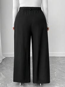 Elenzga Plus Size Women's Elegant Solid Color Split Wide Leg Pants, Suitable For Commuting And Everyday Wear - Black - View 2